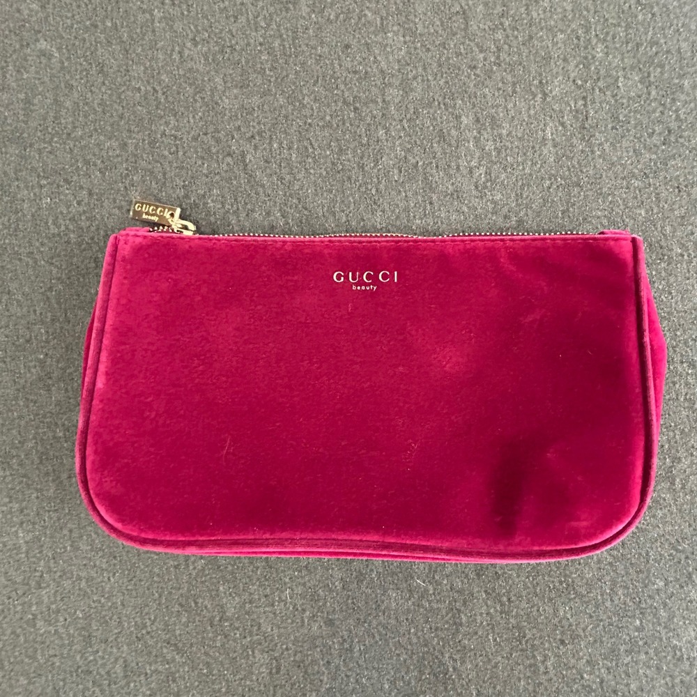 Gucci Beauty Guilty Absolute Pour Femme Burgundy Velvet Cosmetic Pouch Bag